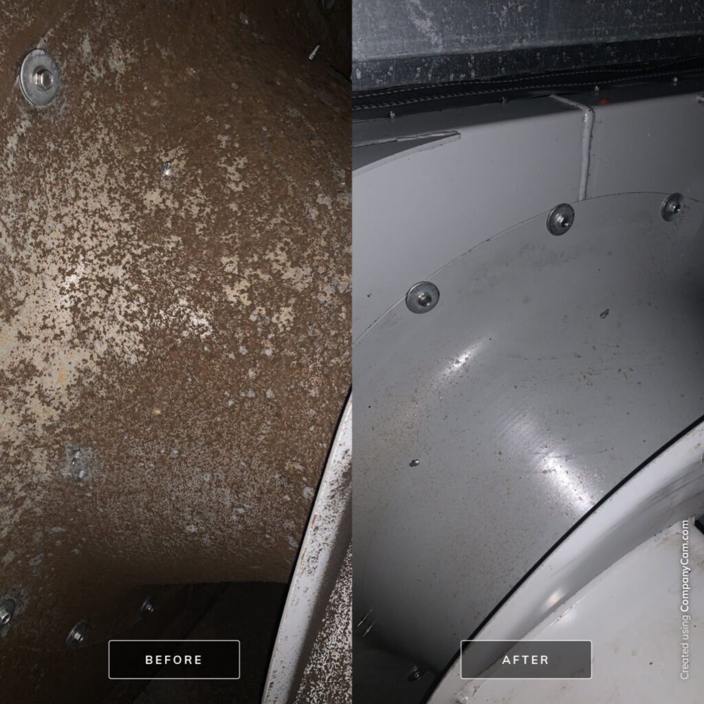 Dirty vs clean ductwork comparison showing effective HVAC air duct cleaning service results