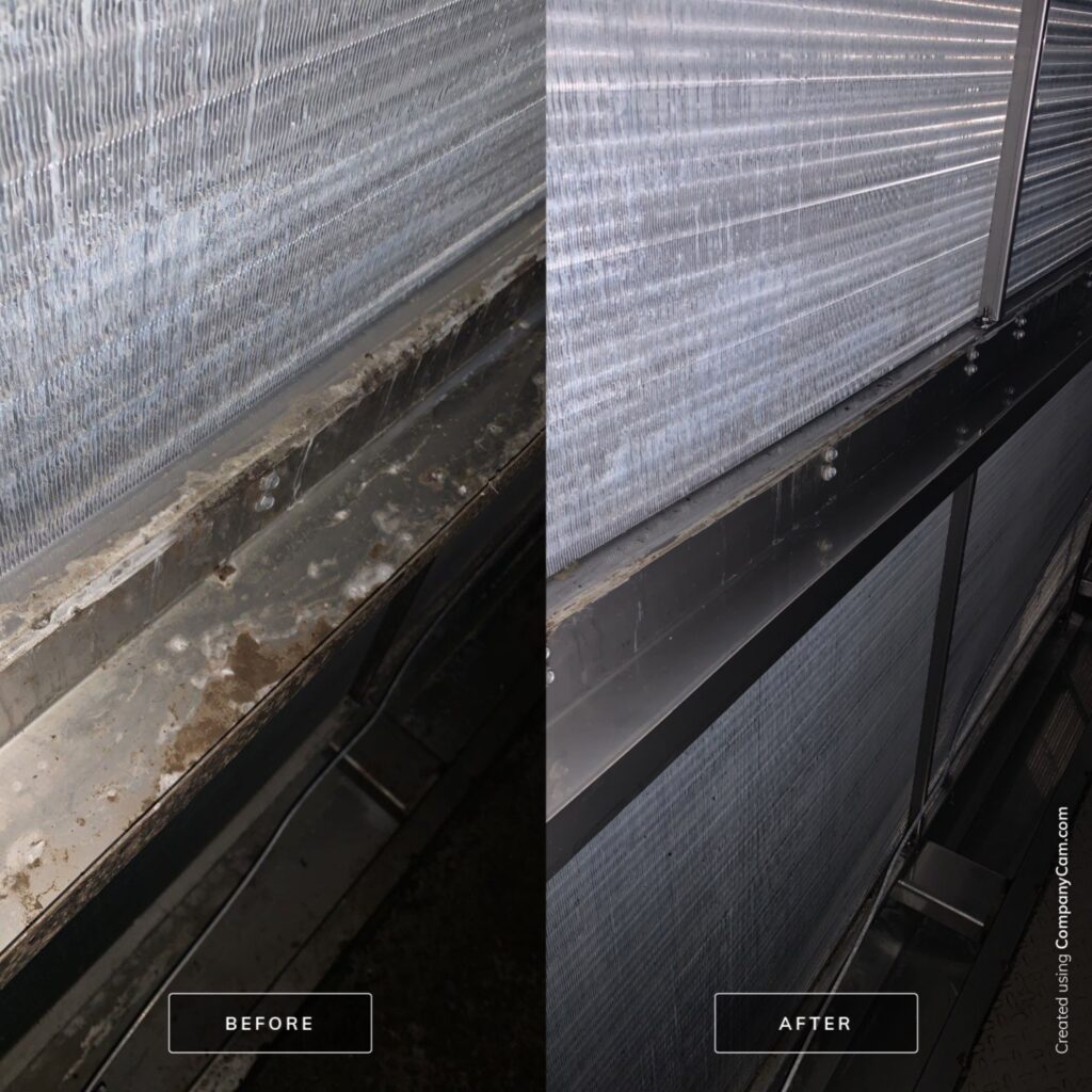 Dirty vs clean air duct comparison, demonstrating effective commercial and residential cleaning services