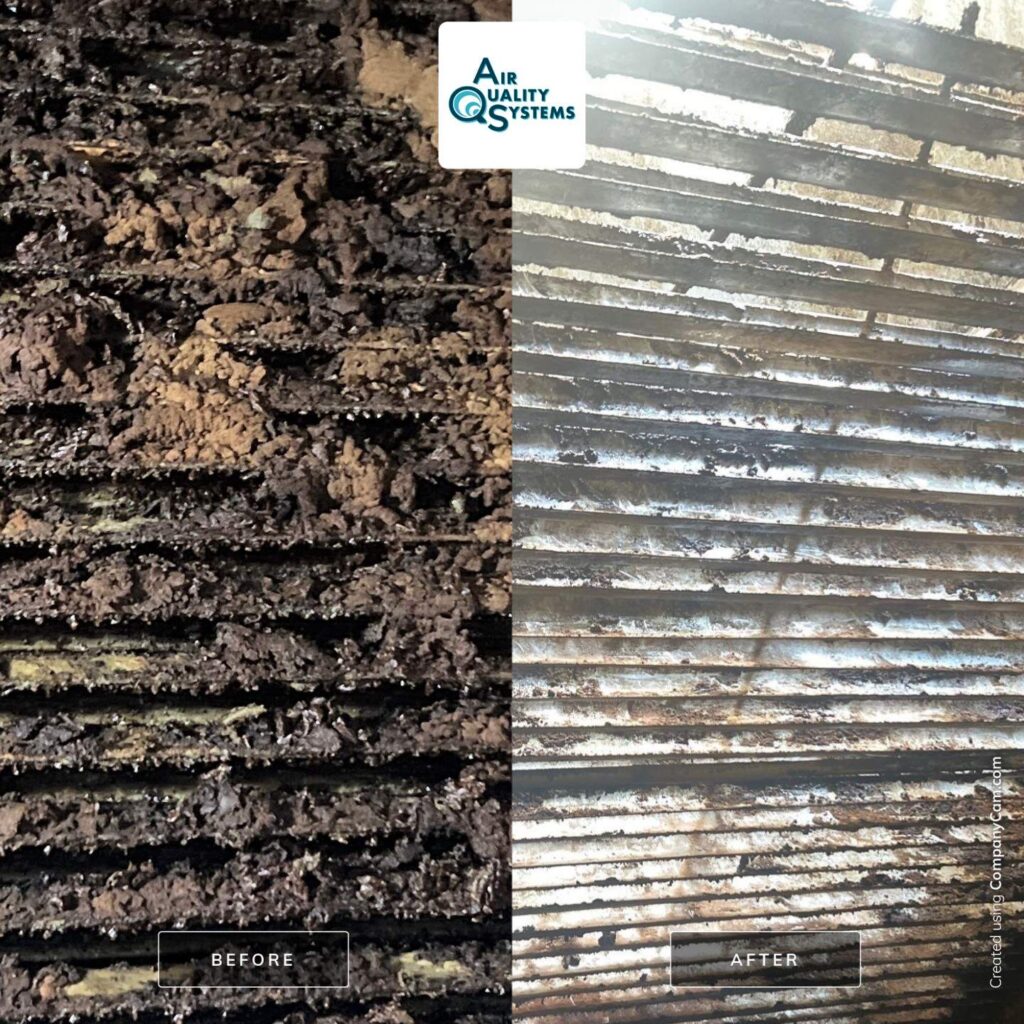 Air Quality Systems: Before & after images showing effective air duct cleaning results for improved indoor air quality.