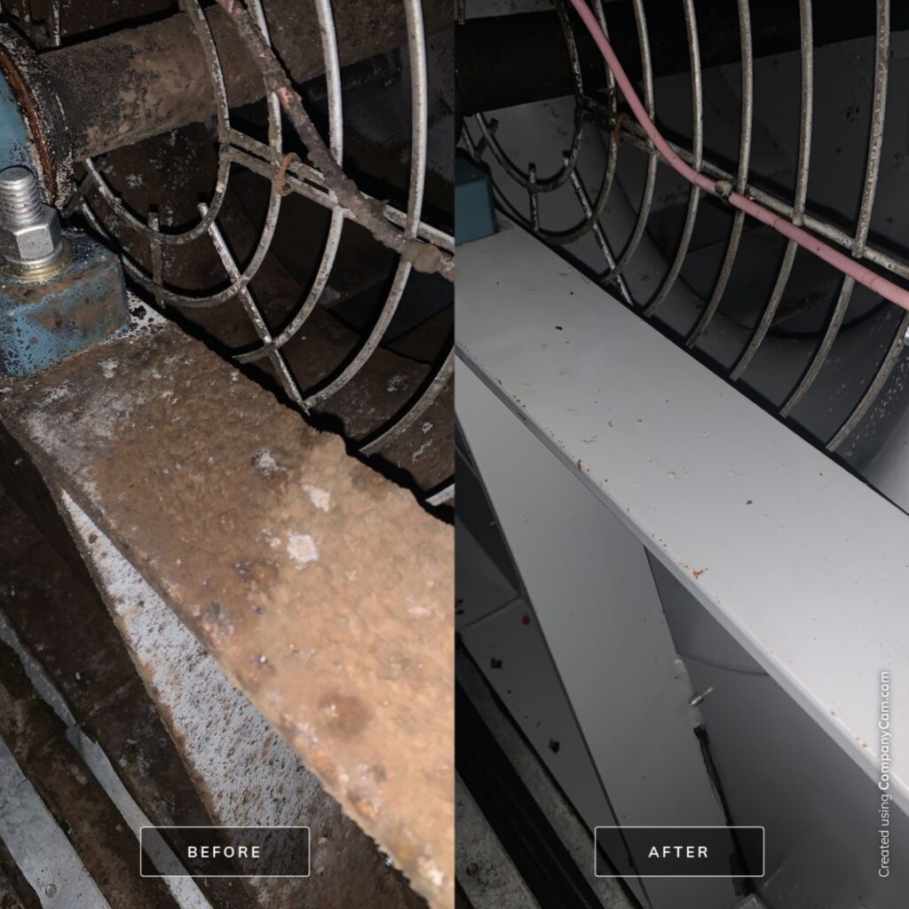 Dirty HVAC air duct before cleaning compared to clean duct after professional duct cleaning service