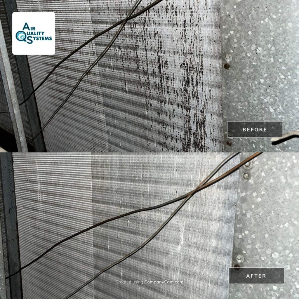 Commercial air duct cleaning before and after comparison showing improved cleanliness and airflow